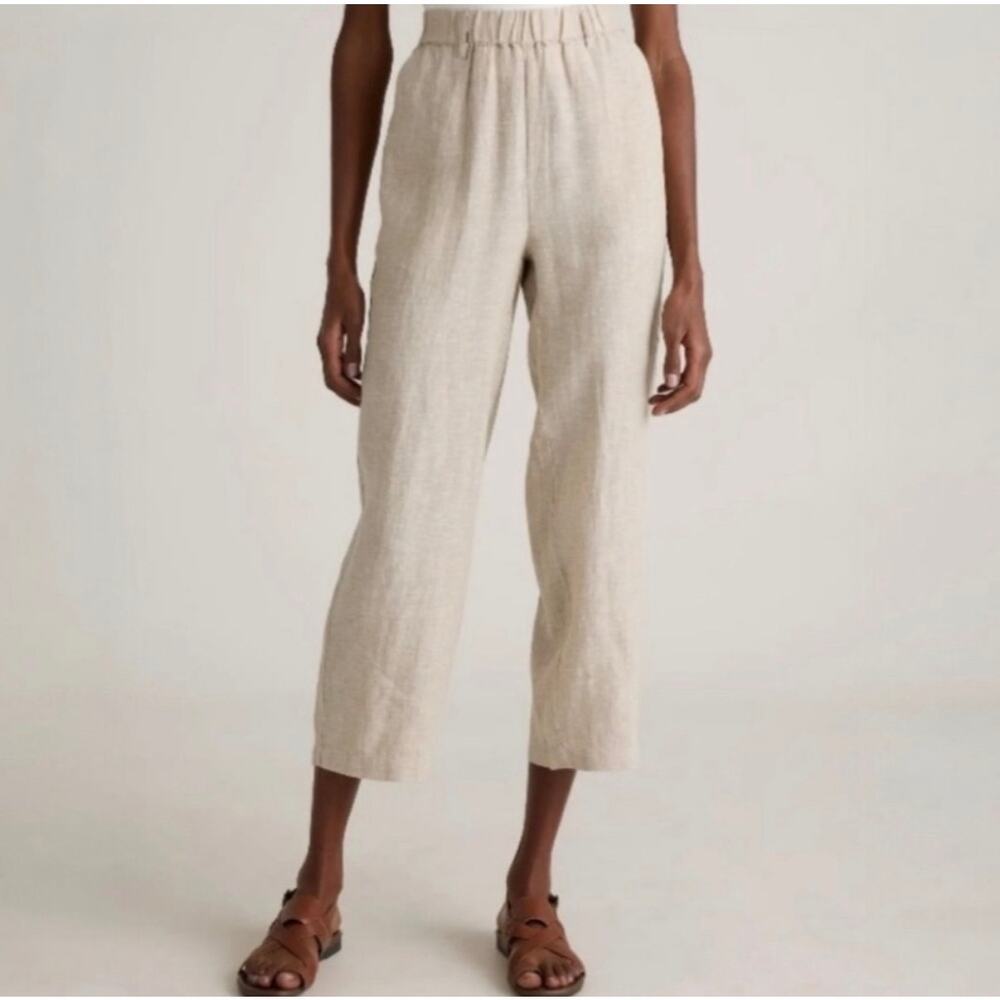Quince Cream Cropped Linen-Blend Pants